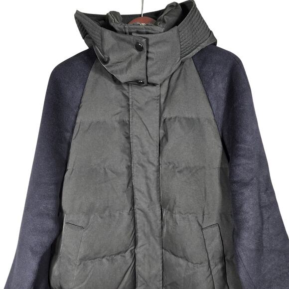 Jason Wu Collective Contrast Mixed Media Puffer Coat Womens Medium Blue Black - Picture 2 of 13